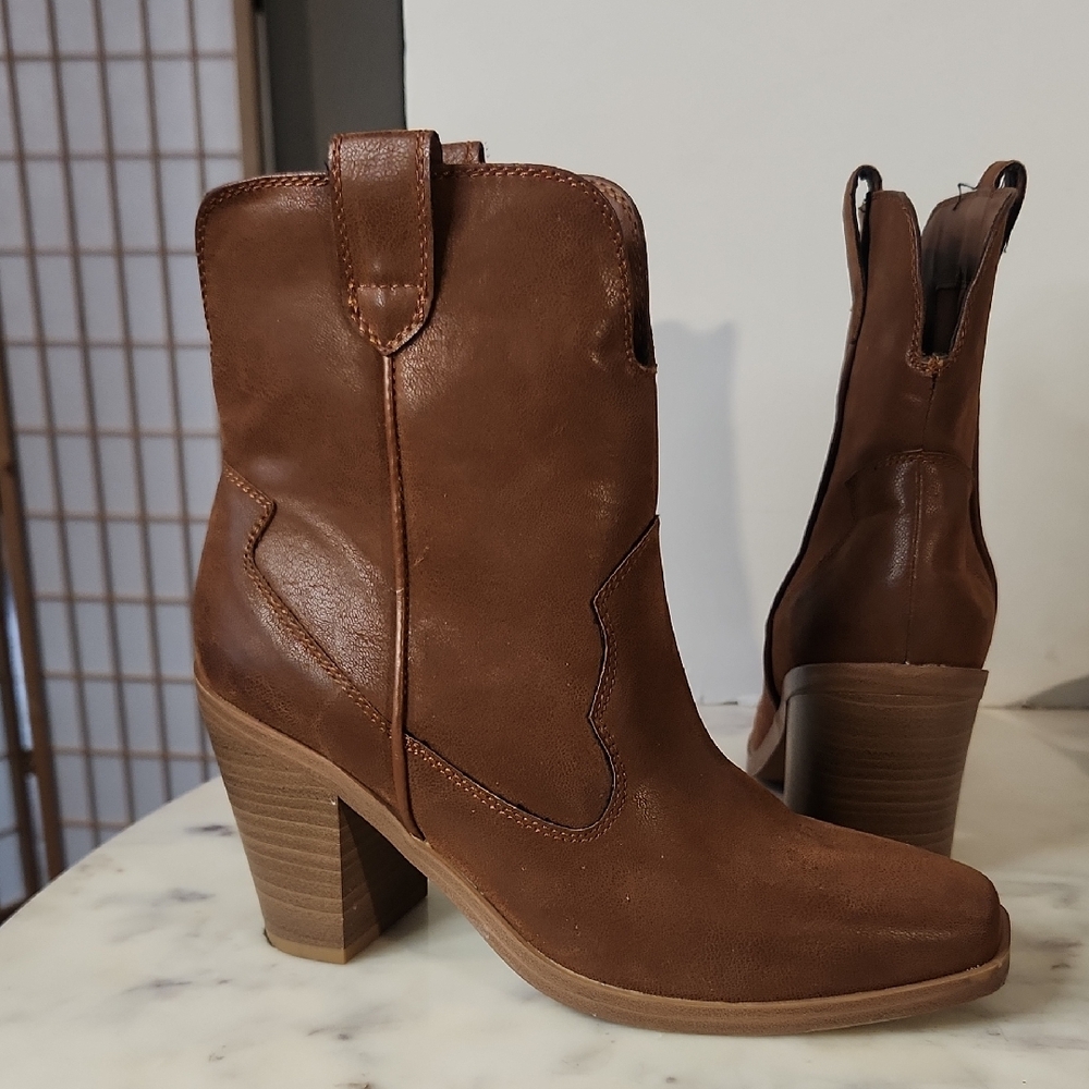 MIA Markus Leather | Womens Ankle Boot | Cognac | Heeled Boots Sz 8